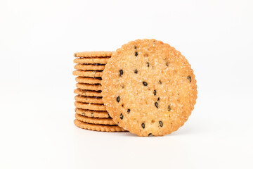 Whole grain biscuits on white background