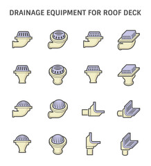 Roof deck and drainage equipment vector icon set design on white background.