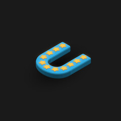 3D bold character 'U' with stars, isometric vector illustration