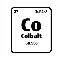 Cobalt (Au) button on black and white background on the periodic table of elements with atomic number or a chemistry science concept or experiment.	