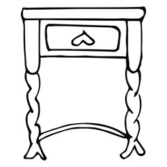 A single elegant antique nightstand isolated on a white background. Retro chest of drawers in Doodle style. Vector drawn Vintage furniture.