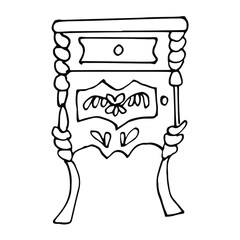 A single elegant antique nightstand isolated on a white background. Retro chest of drawers in Doodle style. Vector drawn Vintage furniture.