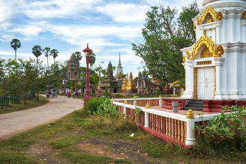 Road near beautiful khmer cemetery in Kampong Cham city