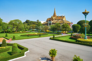 Green garden at the Royal Palace of Cambodia