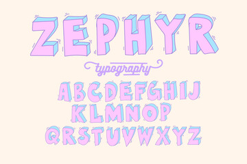 Hand drawn cartoon typography font design. Doodle illustration. Cute colorful template for your product, website, flyer, poster, package