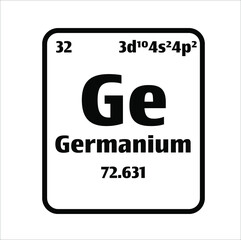 Germanium (Ge) button on black and white background on the periodic table of elements with atomic number or a chemistry science concept or experiment.	