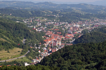 Fototapeta na wymiar Town of Krapina panoramic view, Zagorje region, Croatia