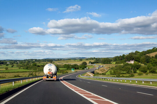 Carmarthen, UK: July 05, 2016: Following Road Haulage. Hazardous Materials Being Transported Across Countryside. Illustrative Editorial