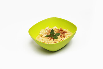 Fruit chat known as fruit salad isolated on white background