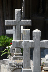 Crosses at the old Dubrovnik cemetery Boninovo, Croatia