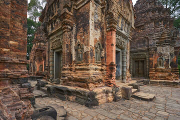Fototapeta na wymiar Ruins of Preah Ko khmer temple in Cambodia