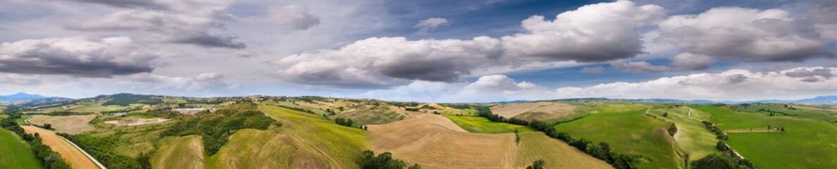 Amazing aerial view of beautiful Tuscany Hills in spring season, Italy