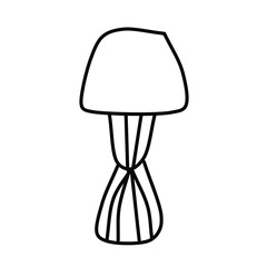 A single table lamp with an iron carved leg, isolated on a white background. Vector drawing in the Doodle style.