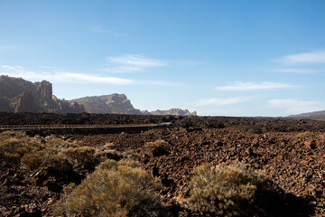 Volcanic desert landscape in El Teide national park. Tenerife, Spain