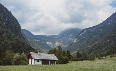 Fototapeta na wymiar Mountain hut in Triglav national park Slovenia