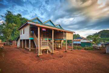 Rich khmer stilt house in a cambodian village