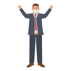 Businessman in medical mask.Vector flat character man in suit and tie.