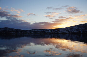 Fototapeta na wymiar Norwegian fjord during sunset.