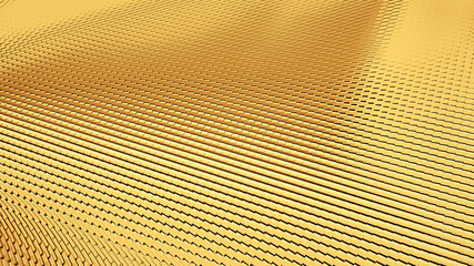Shiny background. Geometric 3d illustration with gold cubes.
