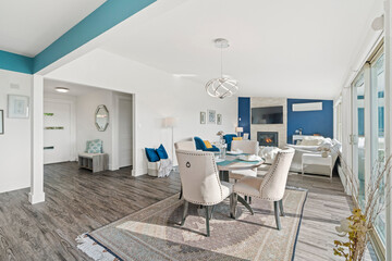 Welcoming house interior of dining area and family room