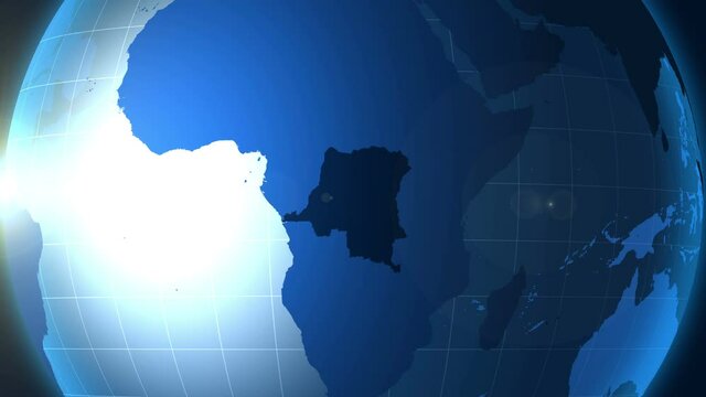 Congo Democratic. Zooming into Democratic Republic of the Congo on the globe.