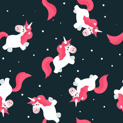 Fototapeta premium Childish seamless pattern of Unicorns, hand drawn vector illustration background, kids design great for textile and texture fabric, wrapping, apparel.