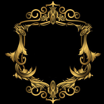 Gold frame on black background and vintage style.
