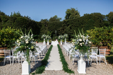 Beautiful flower decoration of the wedding venue and ceremony, details