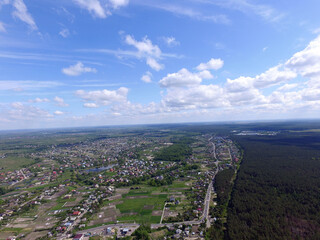 Aerial view of the saburb landscape (drone image). Near Kiev