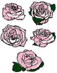 black and pink halftone points roses set