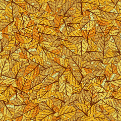 Seamless pattern. Variegated foliage randomly scattered across the canvas.