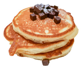 Stack of pancakes with chocolate isolated vector food illustration.
