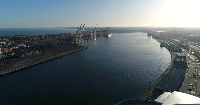 Aerial View of the Fremantle Harbour in the Sunrise, Western Australia, Australia, 