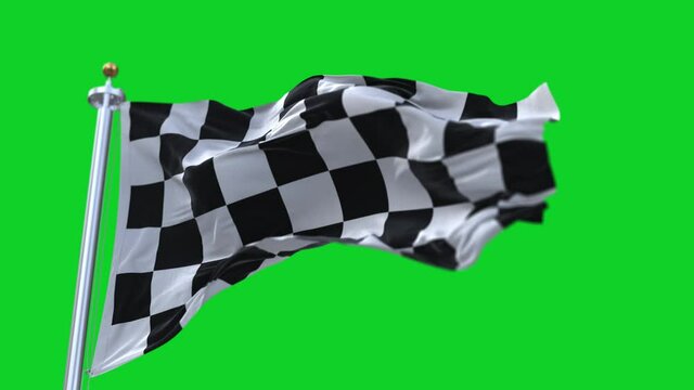 4k Check Flag wavy silk fabric fluttering Racing Flags;seamless waving wave green background.Silk cloth fluttering in the wind.3D digital animation plaid Formula One car motor sport Checkered Flag.