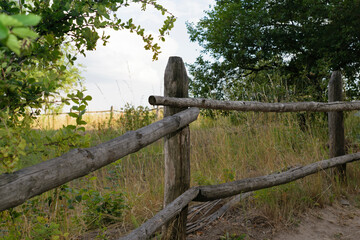 Summer landscape with a fragment of the fence in the Ukrainian village.