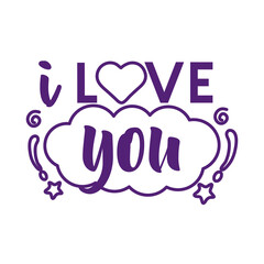 I love you text with cloud line style icon vector design
