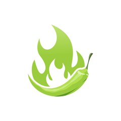 green hot chili pepper in fire flame vector illustration design