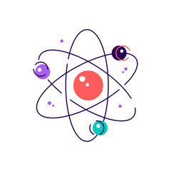 Nuclear physics color icon. Atomic structure  - obrazy, fototapety, plakaty