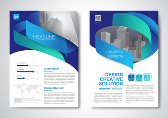 Template vector design for Brochure, AnnualReport, Magazine, Poster, Corporate Presentation, Portfolio, Flyer, infographic, layout modern with blue color size A4, Front and back, Easy to use and edit.