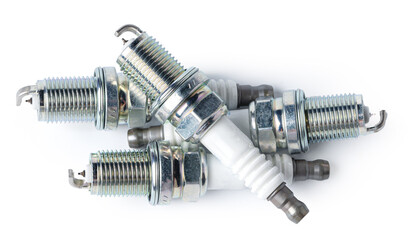 Car part. Spark plugs isolated on white.
