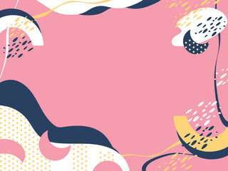 Abstract memphis background pink, dark blue, yellow and white color. Vector illustration. Design for printed, flyers, banners, invitations card and more.