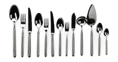 Set of stainless steel cutlery isolated on white