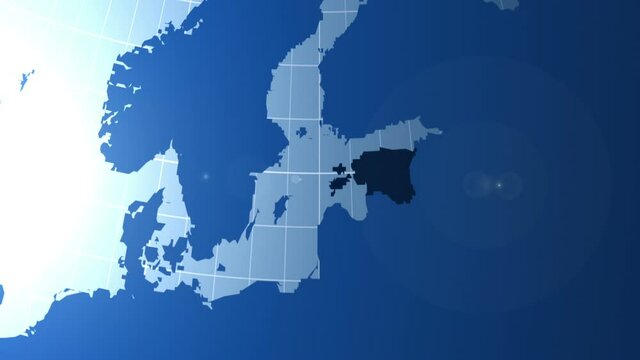 Estonia. Zooming into Estonia on the globe.