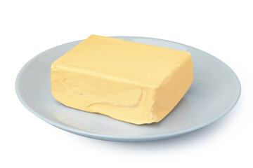 Butter on white plate isolated on white background