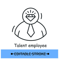 Talented employee icon. Outline illustration of best position candidate. Concept of head hunting and hiring.Human resources search. Thin line vector illustration.Editable stroke
