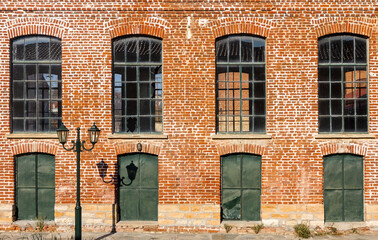 Part of the exterior walls of an old and out-of-use silk factory (Tzivre) in Soufli, in Evros region, Thrace, Greece.