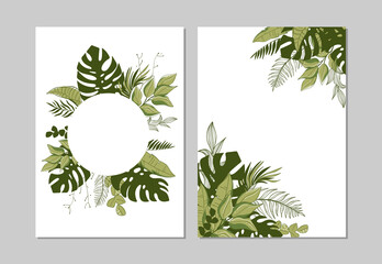 Set of covers with green tropical leaves. Vector illustration EPS10