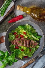 Delicious beef steak with salad