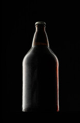 Beer bottle on dark background, copy space