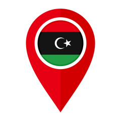 flat map marker icon with libya flag isolated on white background
